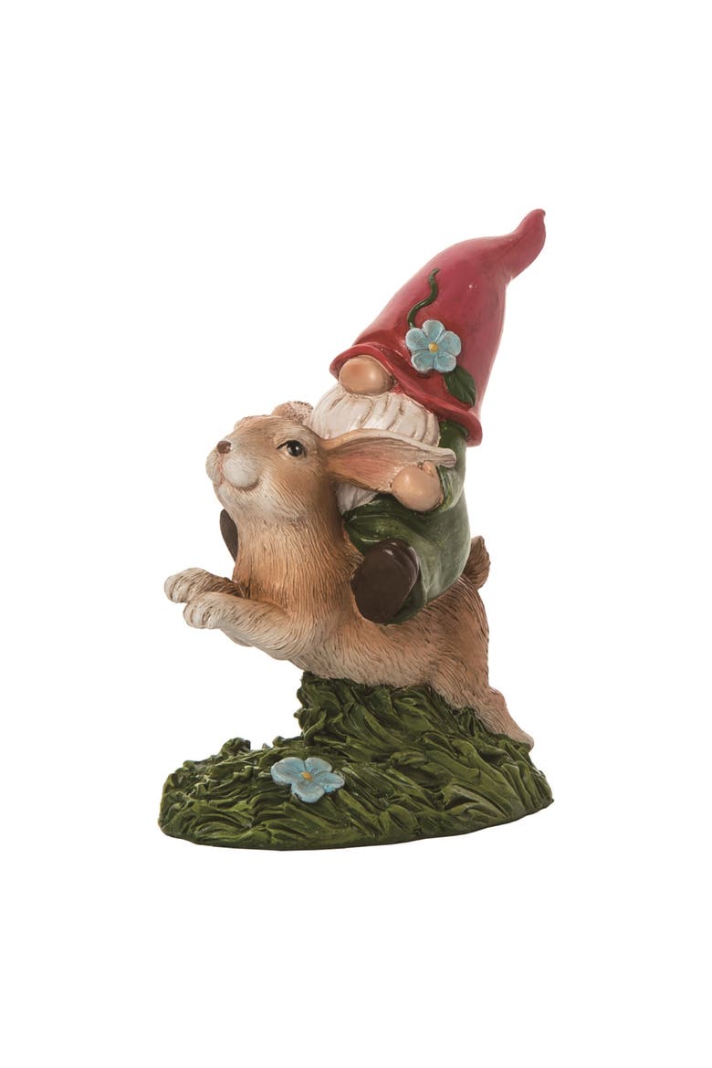 6 Inch Brown Spring Gnome Bunny Rider Figurine Decorative Polyresin Spring Decor, Main, color, Brown