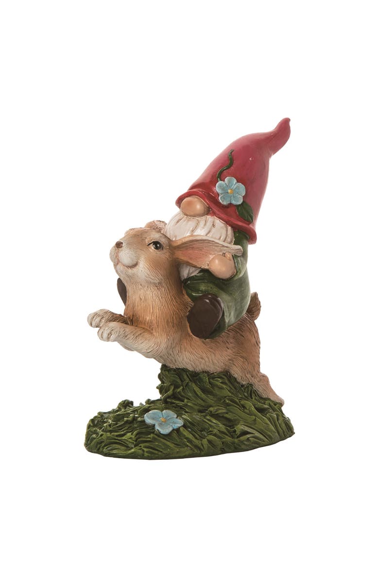 Transpac 6 Inch Brown Spring Gnome Bunny Rider Figurine Decorative Polyresin Spring Decor, Main, color, Brown