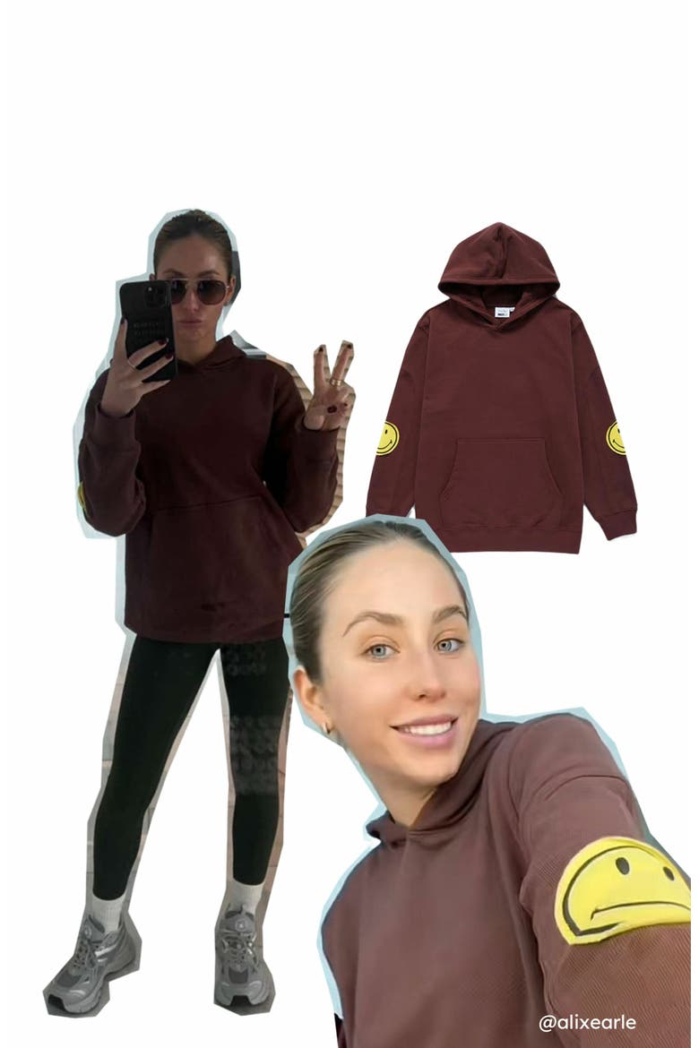 SMILEY OVERSIZED HOODIE, Alternate, color, BROWN