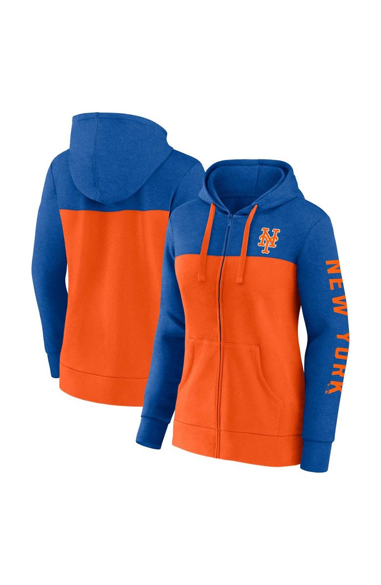 FANATICS Women's Fanatics Branded Heather Royal/Orange New York Mets City Ties Hoodie Full-Zip Sweatshirt, Main, color, 