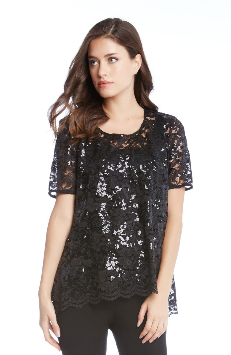 Karen Kane Sequin Lace Flare Top, Alternate, color,
