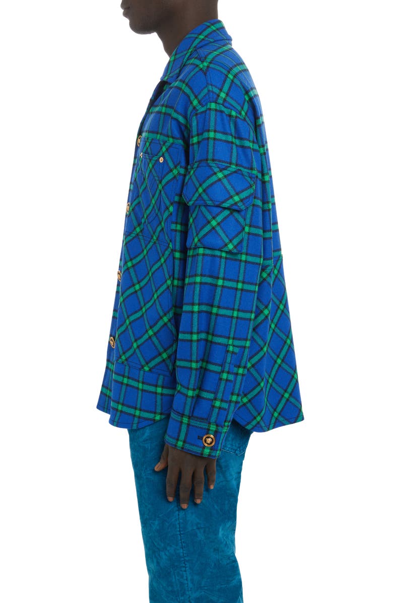 Versace Tartan Print Wool Blend Flannel Shirt Jacket, Alternate, color,