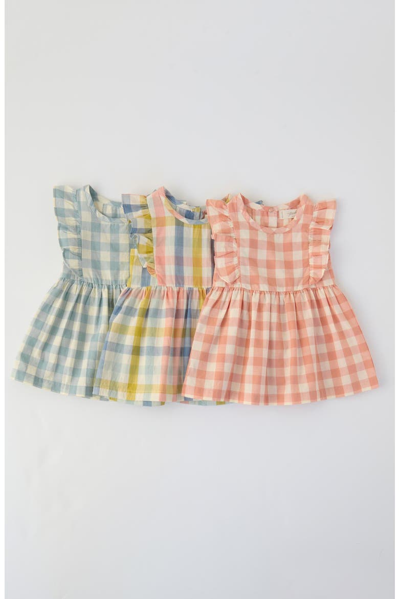 Kids' Checkmate Flutter Sleeve Organic Cotton Dress, Alternate, color, CHECKMATE POND