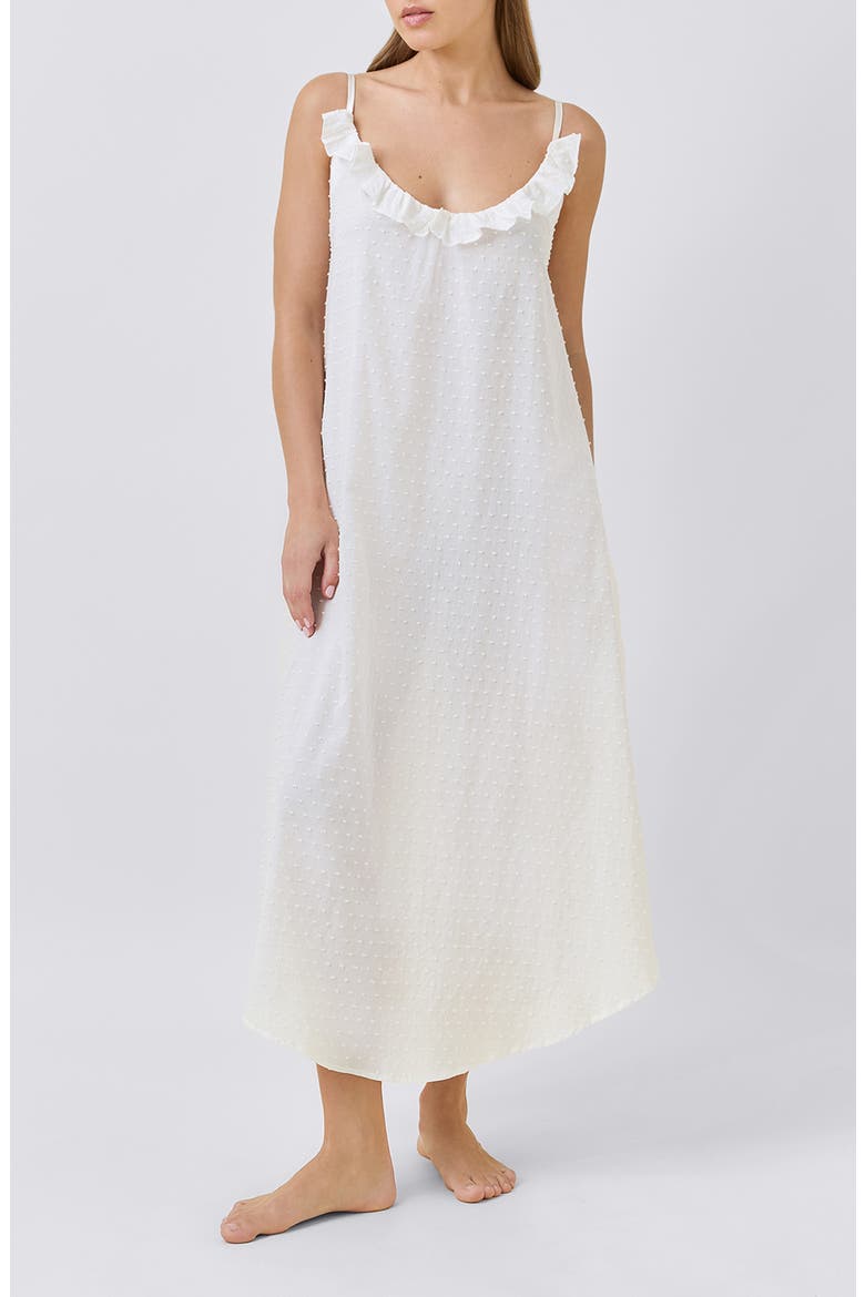 Swiss Dot Frill Cotton Maxi Nightgown, Main, color, ECRU