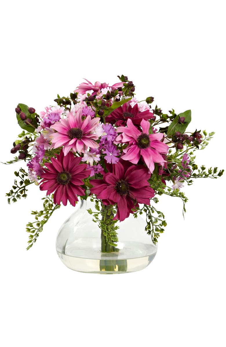 NEARLY NATURAL Mixed Daisy Floral Arrangement with Vase, Main, color, Pink