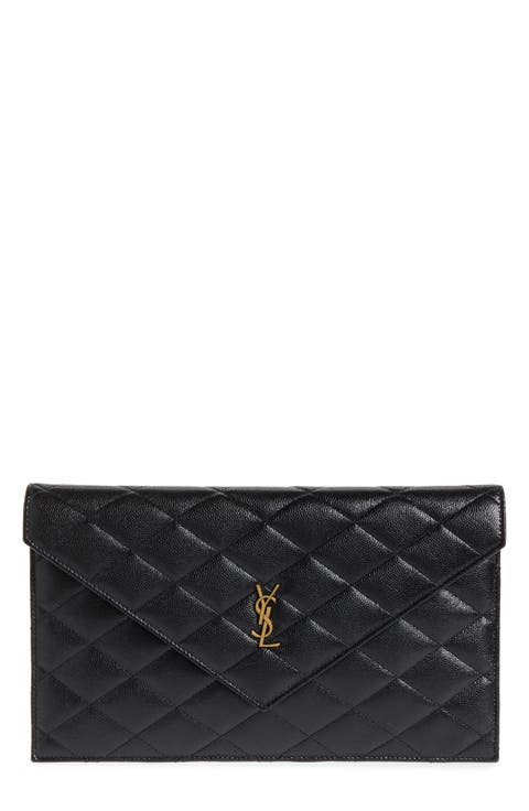 Paris Diamond Quilted Grain de Poudre Leather Envelope Pouch