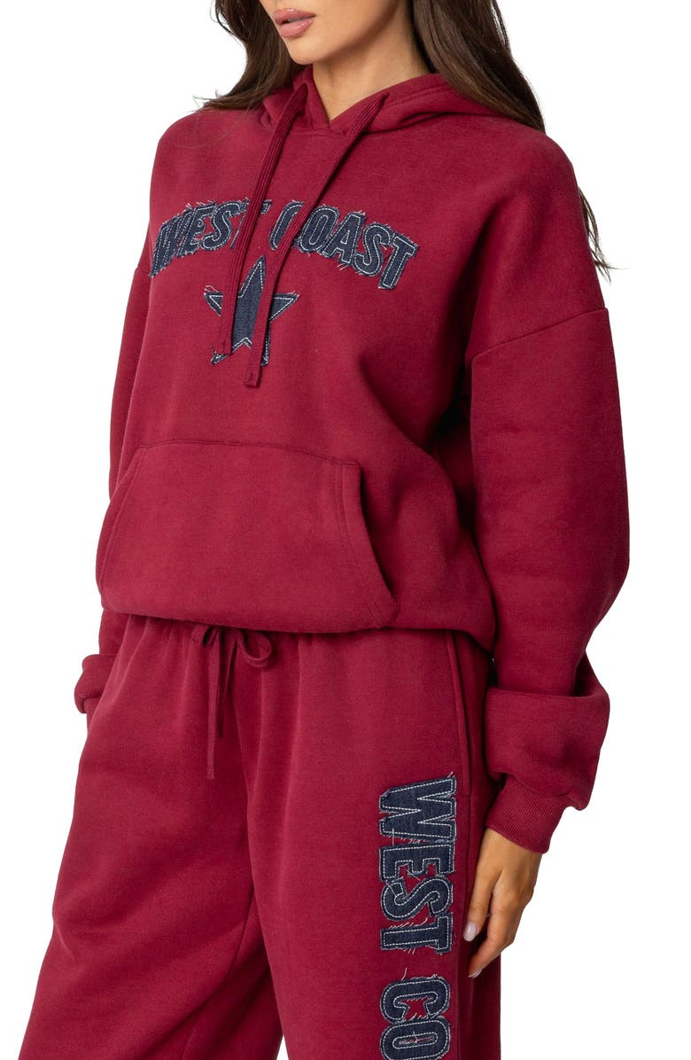 EDIKTED West Coast Hoodie, Alternate, color, Burgundy
