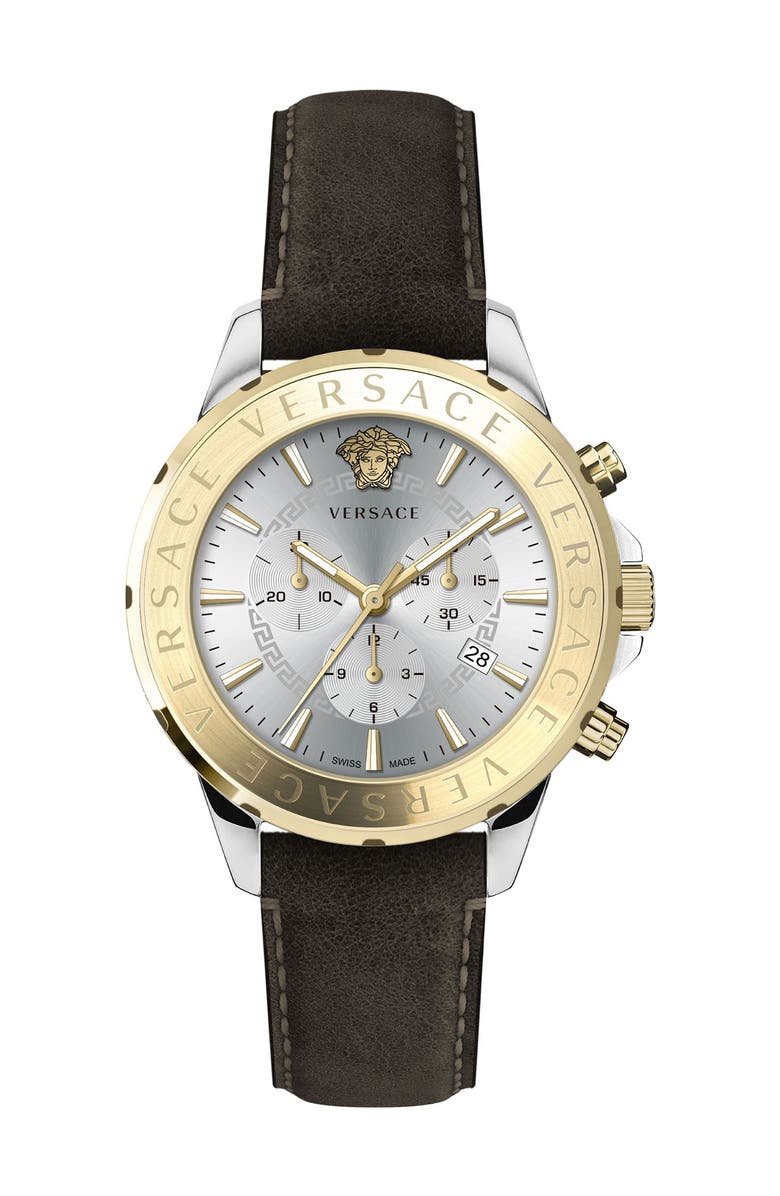 Versace Men's Chronograph Leather Strap Watch, 44mm, Main, color, 