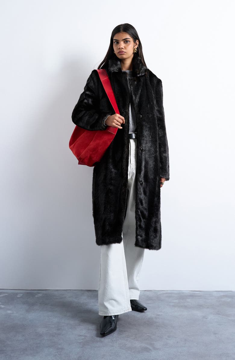 Topshop Going Out Longline Faux Fur Coat, Main, color, Brown