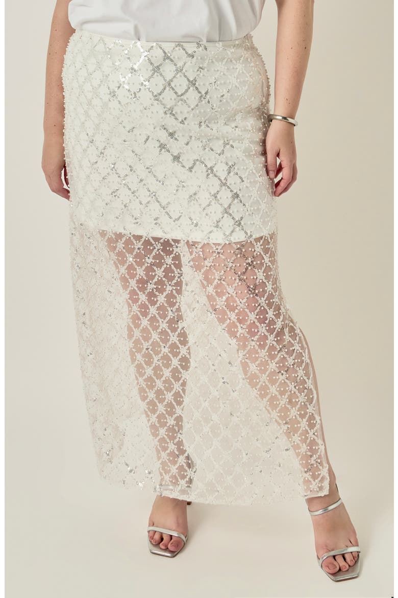 Embellished Mesh Maxi Skirt, Main, color, WHITE