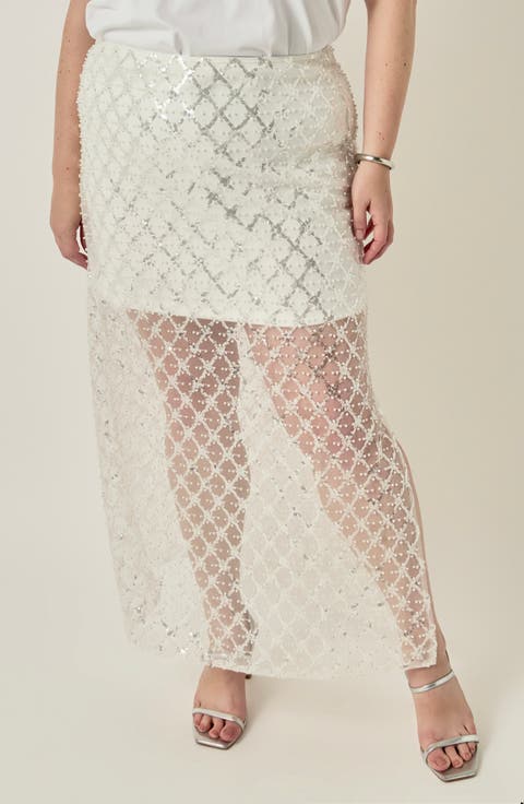 Embellished Mesh Maxi Skirt