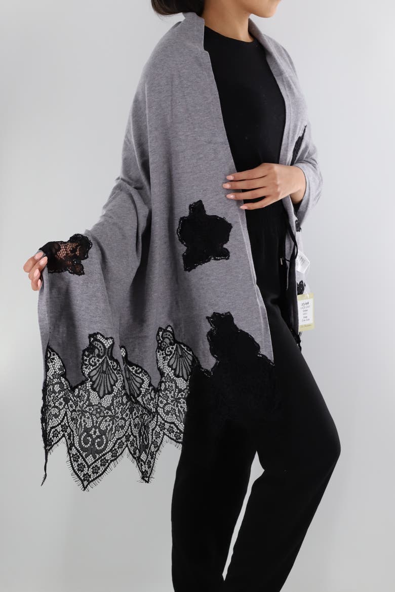 Wrap with Lace Detail, Alternate, color, Grey/Black