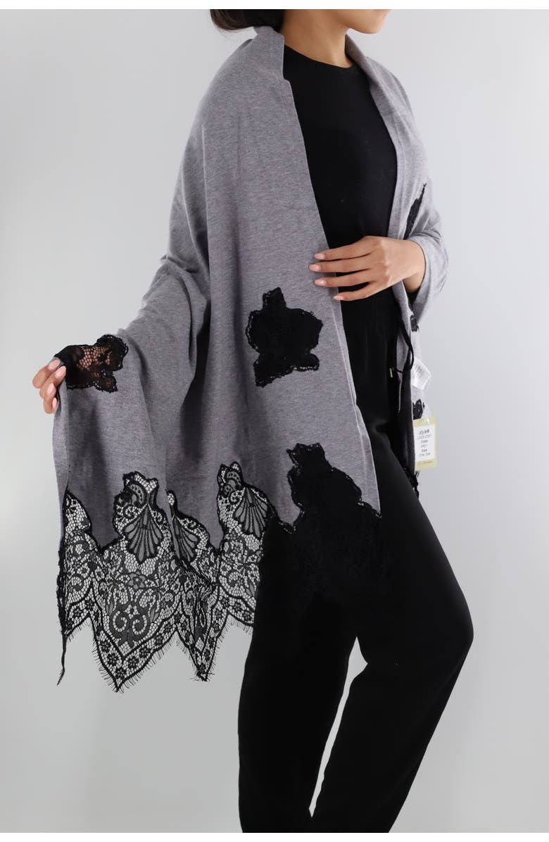 La Fiorentina Wrap with Lace Detail, Alternate, color, Grey/Black
