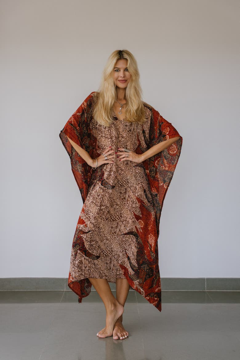 Long Caftan Alix, Alternate, color, Brown