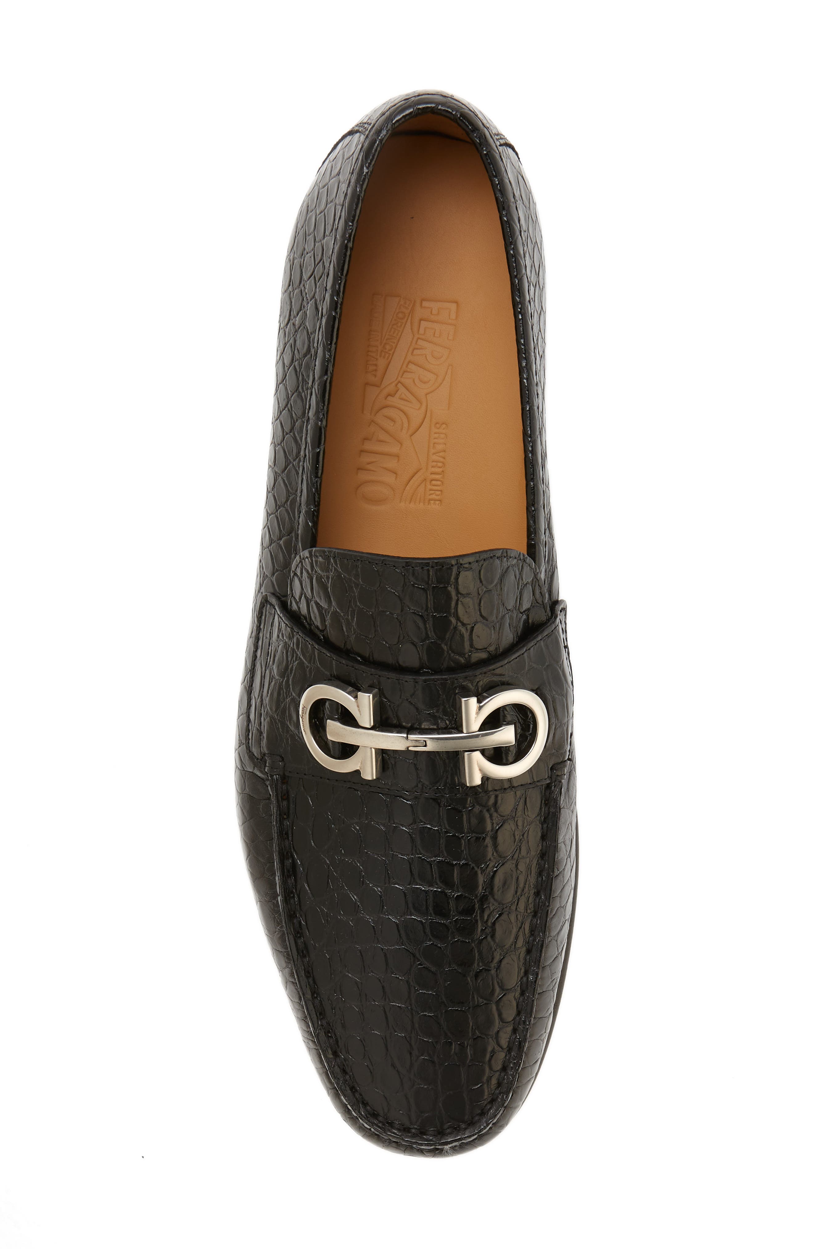 FERRAGAMO Galileo Croc Embossed Loafer, Alternate, color, 