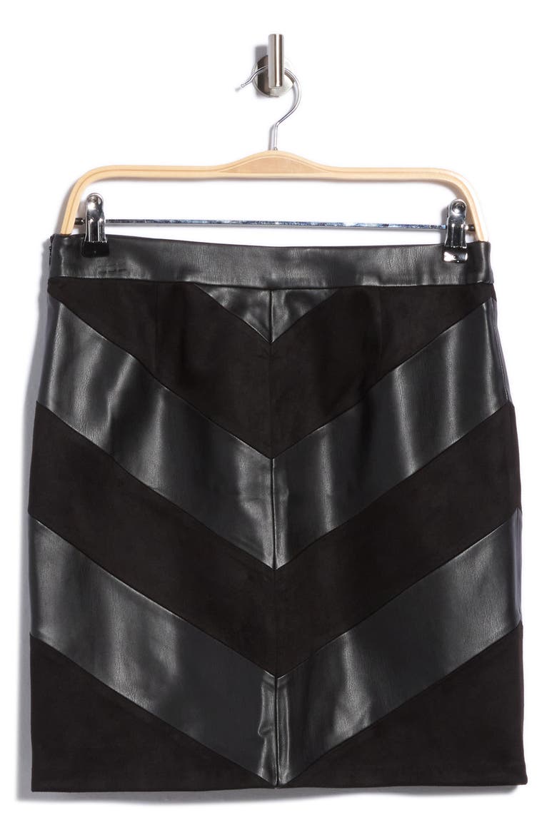 Two-Tone Faux Leather Skirt, Alternate, color, BLACK