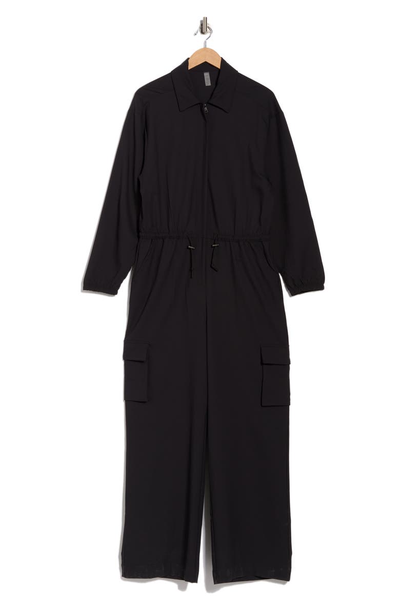 Long Sleeve Cargo Jumpsuit, Alternate, color, BLACK