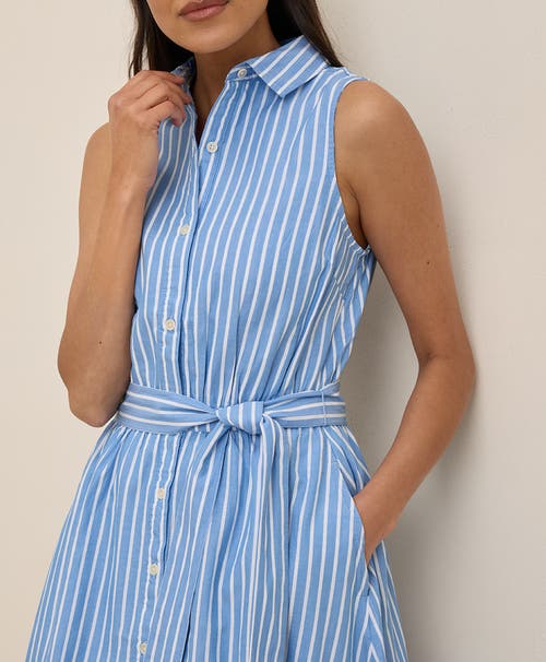 Pact Organic Cotton Sunset Lightweight Cotton Sleeveless Shirtdress In Blue Bondi Stripe