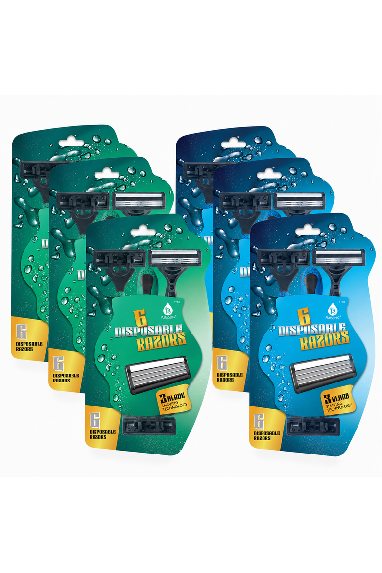 36 Disposable Razors Bundle - 3-Blade Shaving System, Alternate, color, Blue and Green