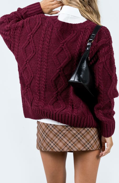 Princess Polly Anaya Oversize Cable Stitch Sweater In Dark Red