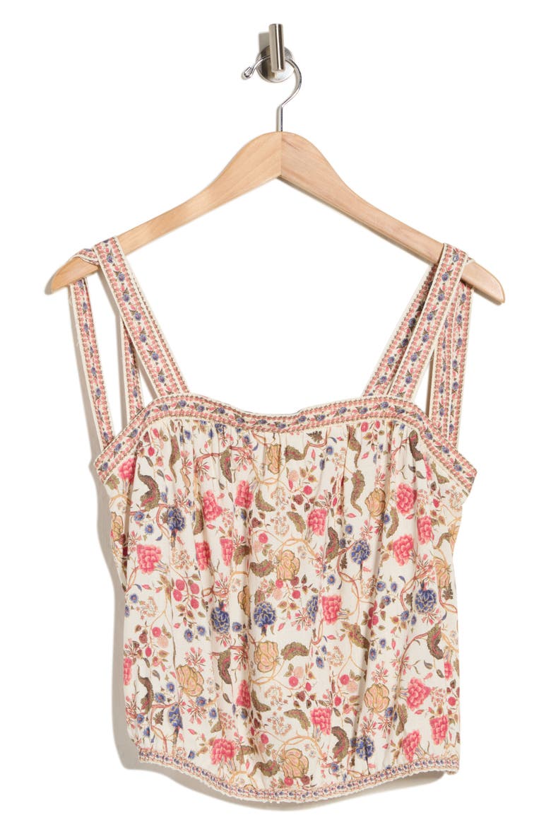 Tie Shoulder Bubble Hem Top, Alternate, color, CREAM/ RED FLORAL MUSE