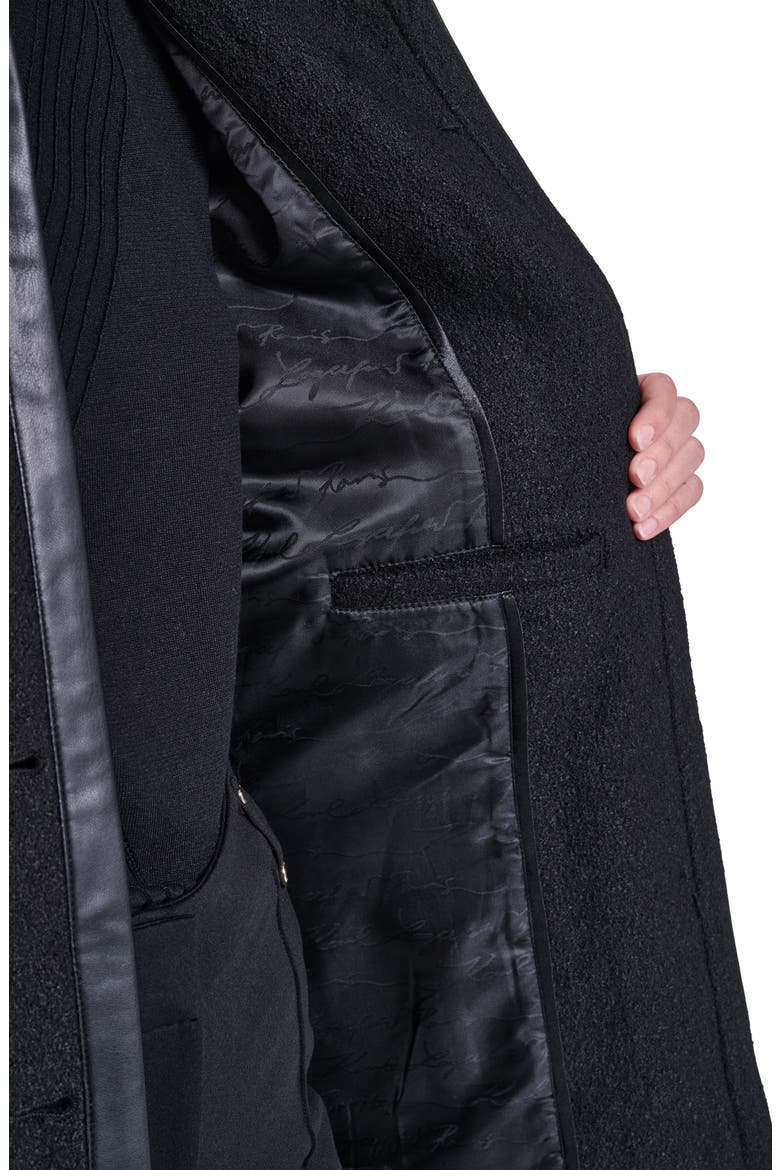 Wool Blend Jacket with Faux Leather Trim, Alternate, color, BLACK