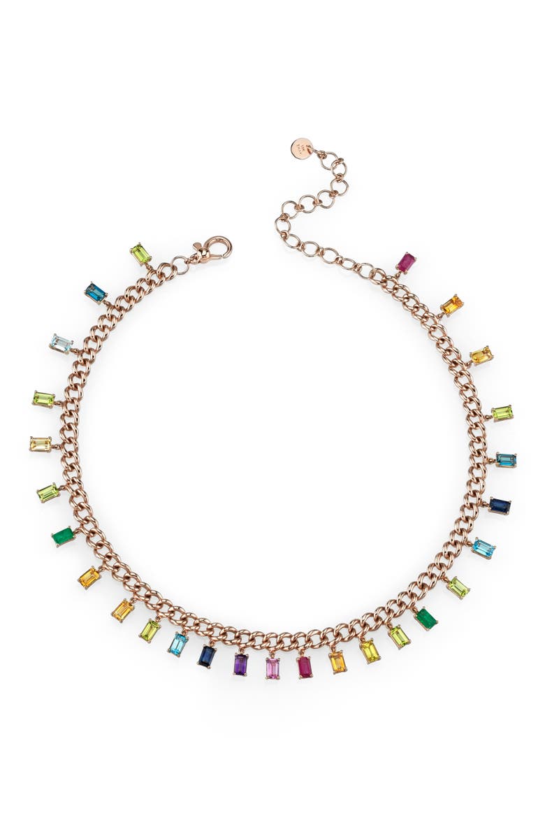 Rainbow Baguette Link Choker Necklace, Main, color, ROSE GOLD