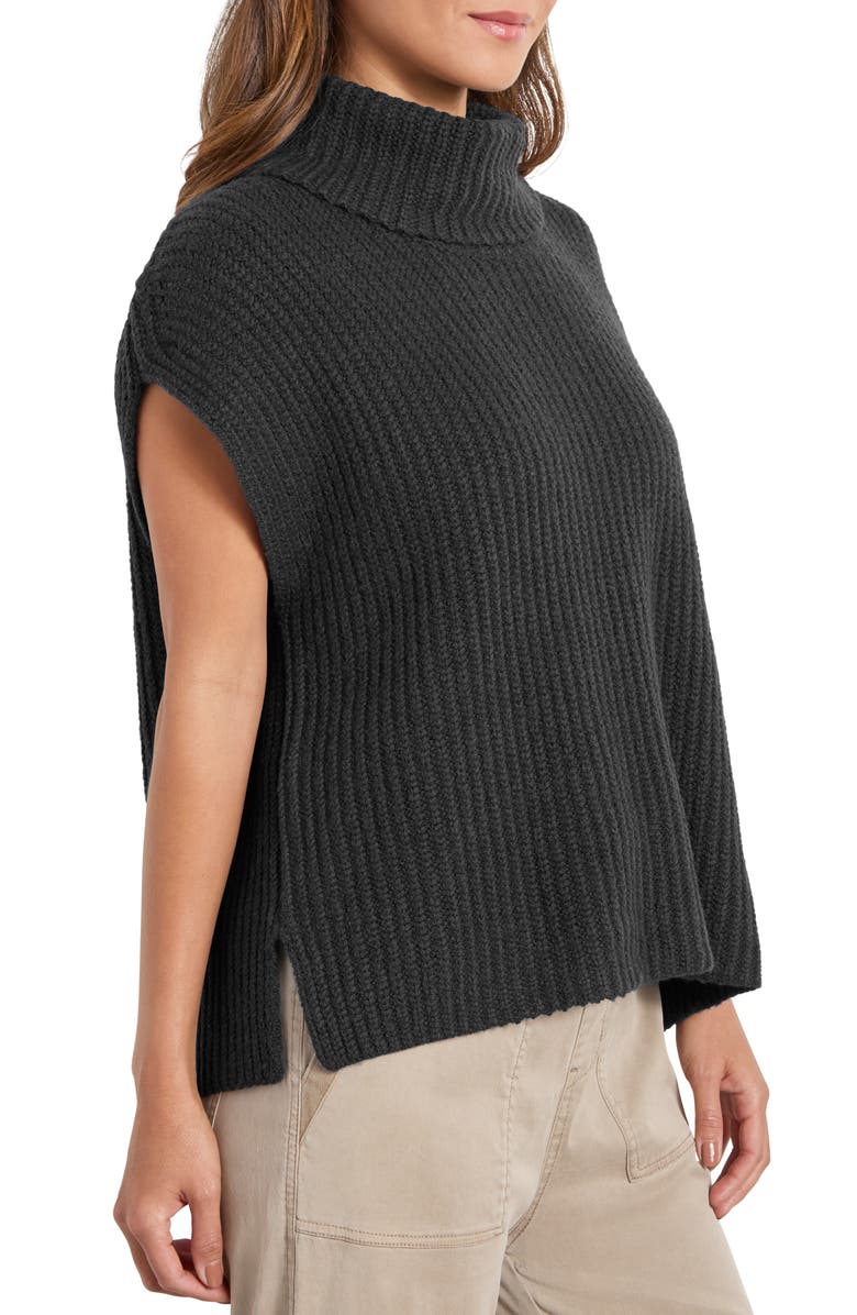 Splendid Rosalie Turtleneck Short Sleeve Sweater, Alternate, color, Black
