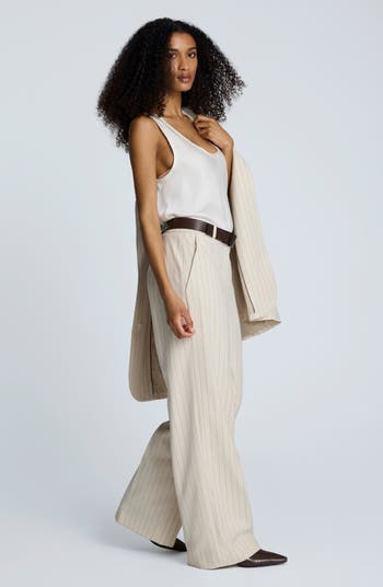Pinstripe High Waist Wide Leg Pants