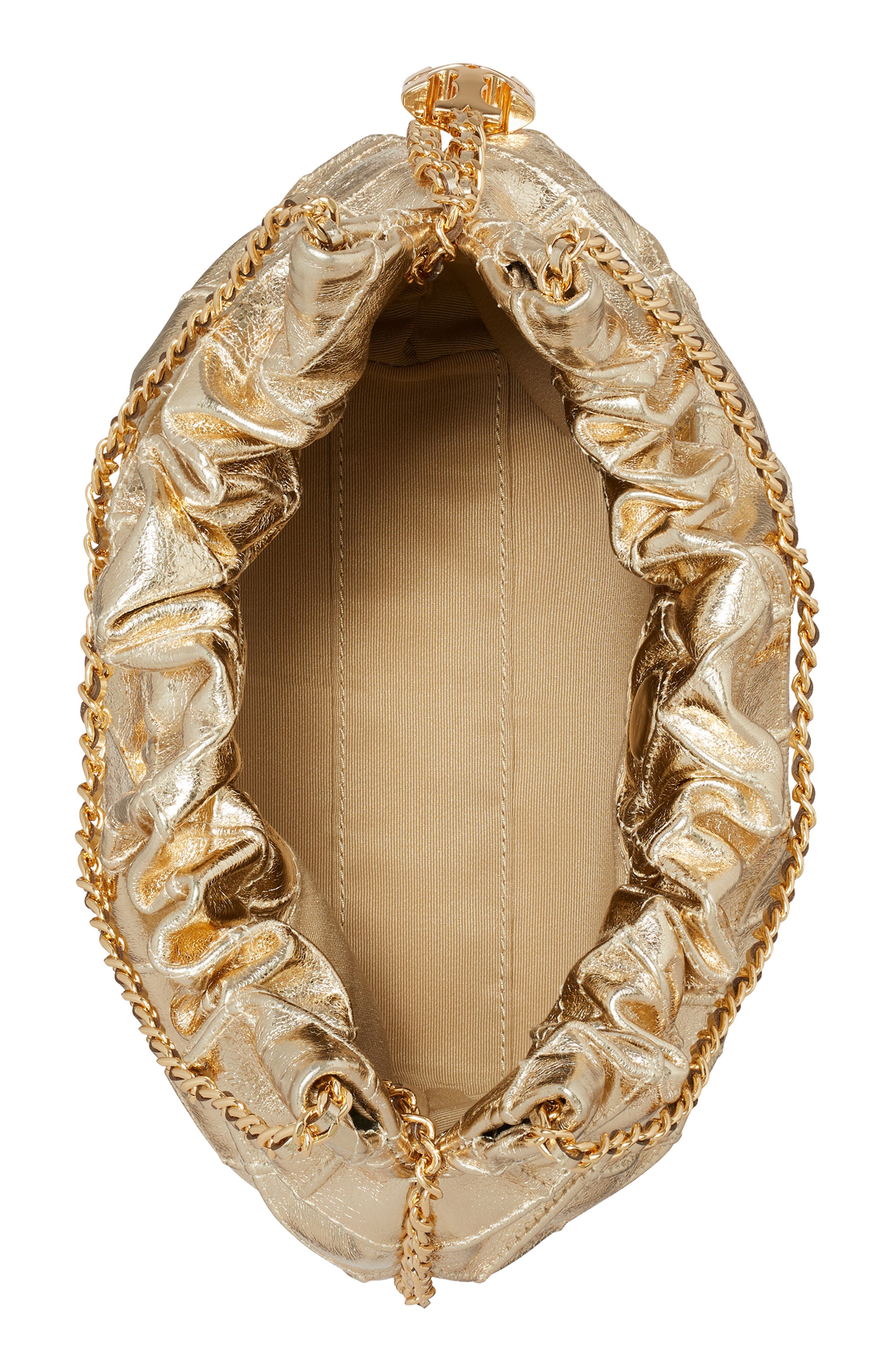 Tory Burch Mini Fleming Metallic Leather Hobo Bag, Alternate, color, Gold