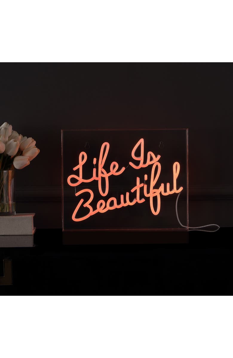 JONATHAN Y Life Contemporary Glam Acrylic Box USB Operated LED Neon Light, Main, color, Orange