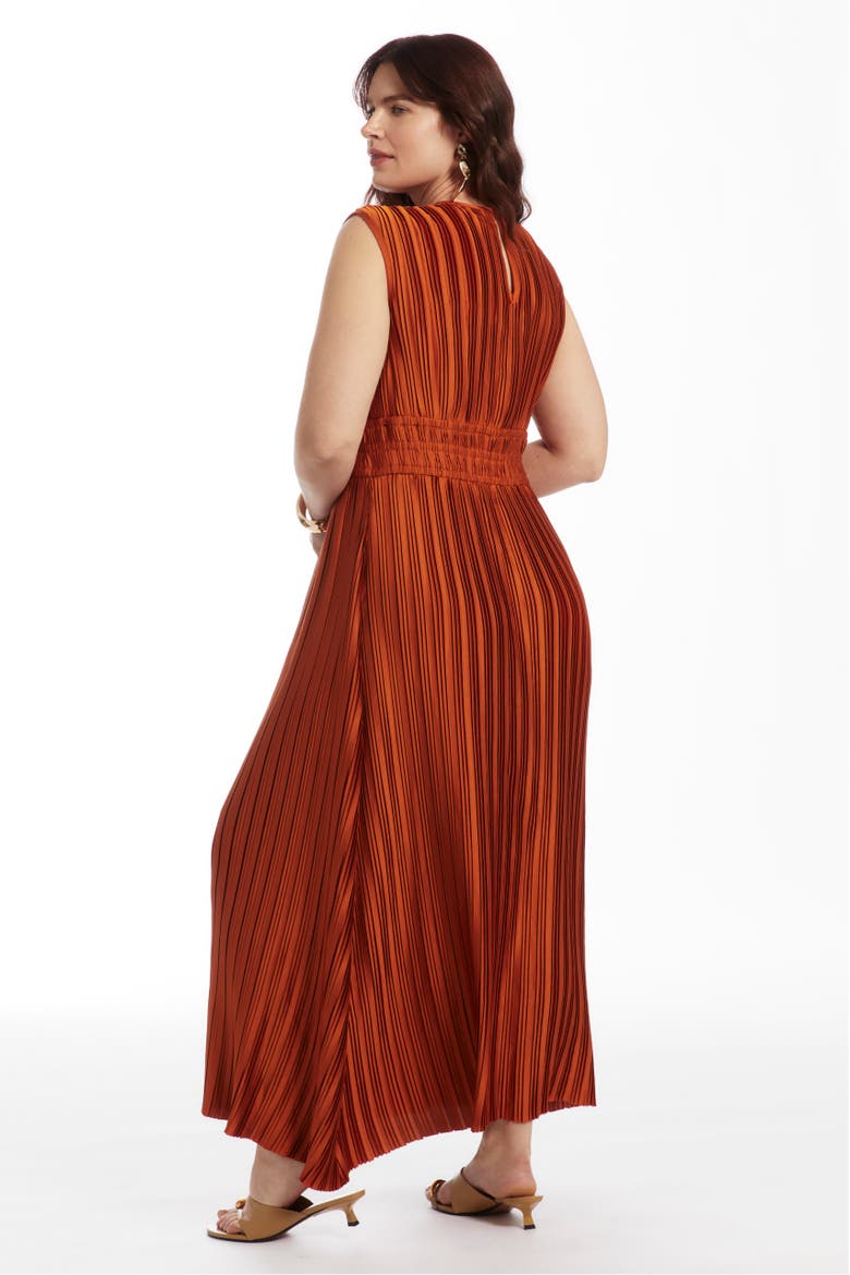 Boatneck Plisse Cap-Sleeve Maxi Dress, Alternate, color, UMBER