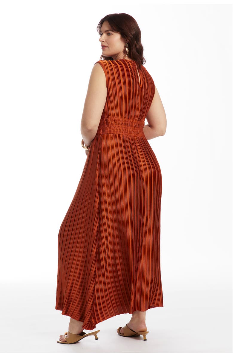 June + Vie Boatneck Plisse Cap-Sleeve Maxi Dress, Alternate, color, Umber