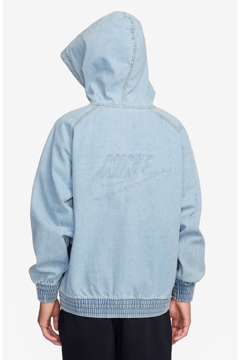 Kids' Sportswear Denim Hooded Zip-Up Jacket, Alternate, color, 436 LT ARMORY BLUE/ARMORY BLUE