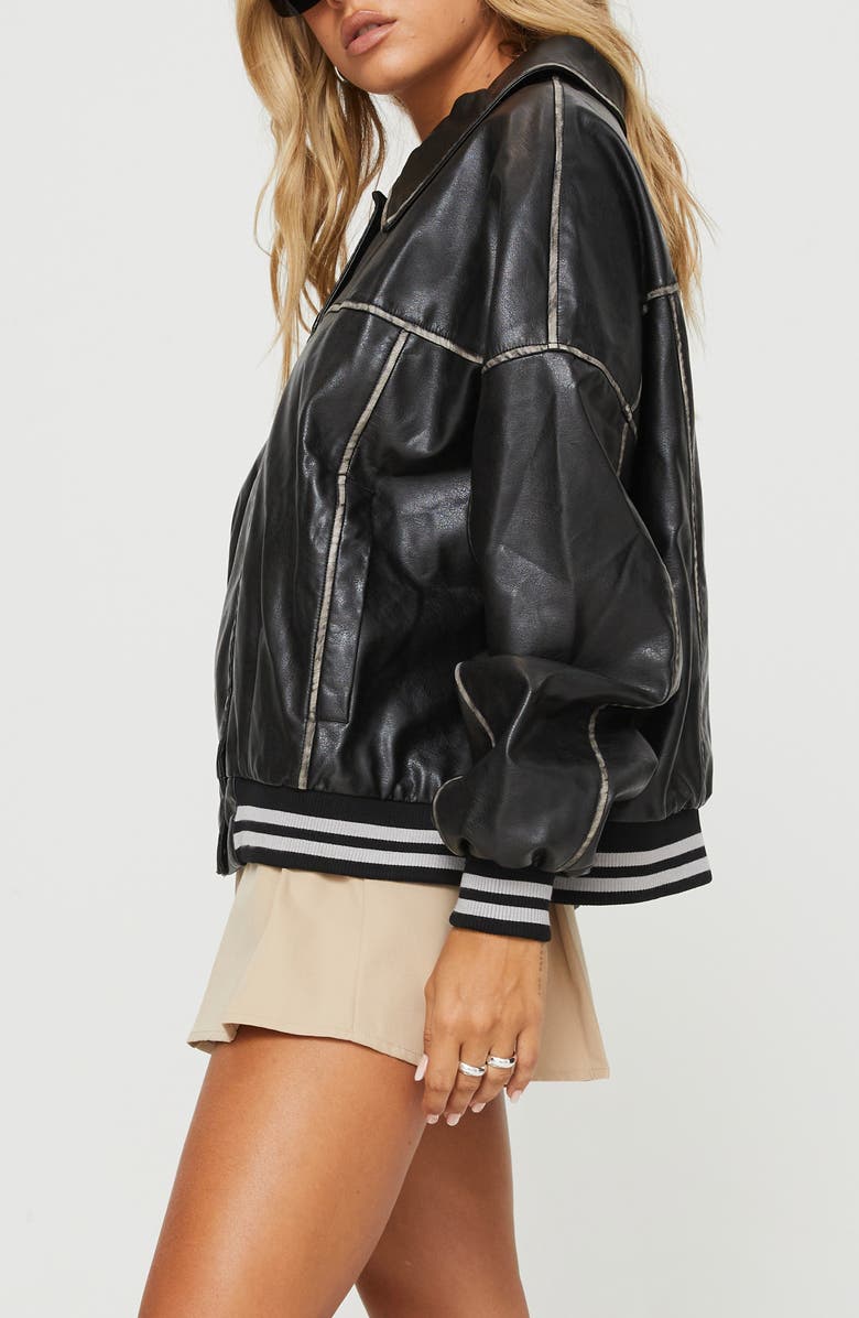 Princess Polly Cordae Faux Leather Jacket, Alternate, color, Washed Black