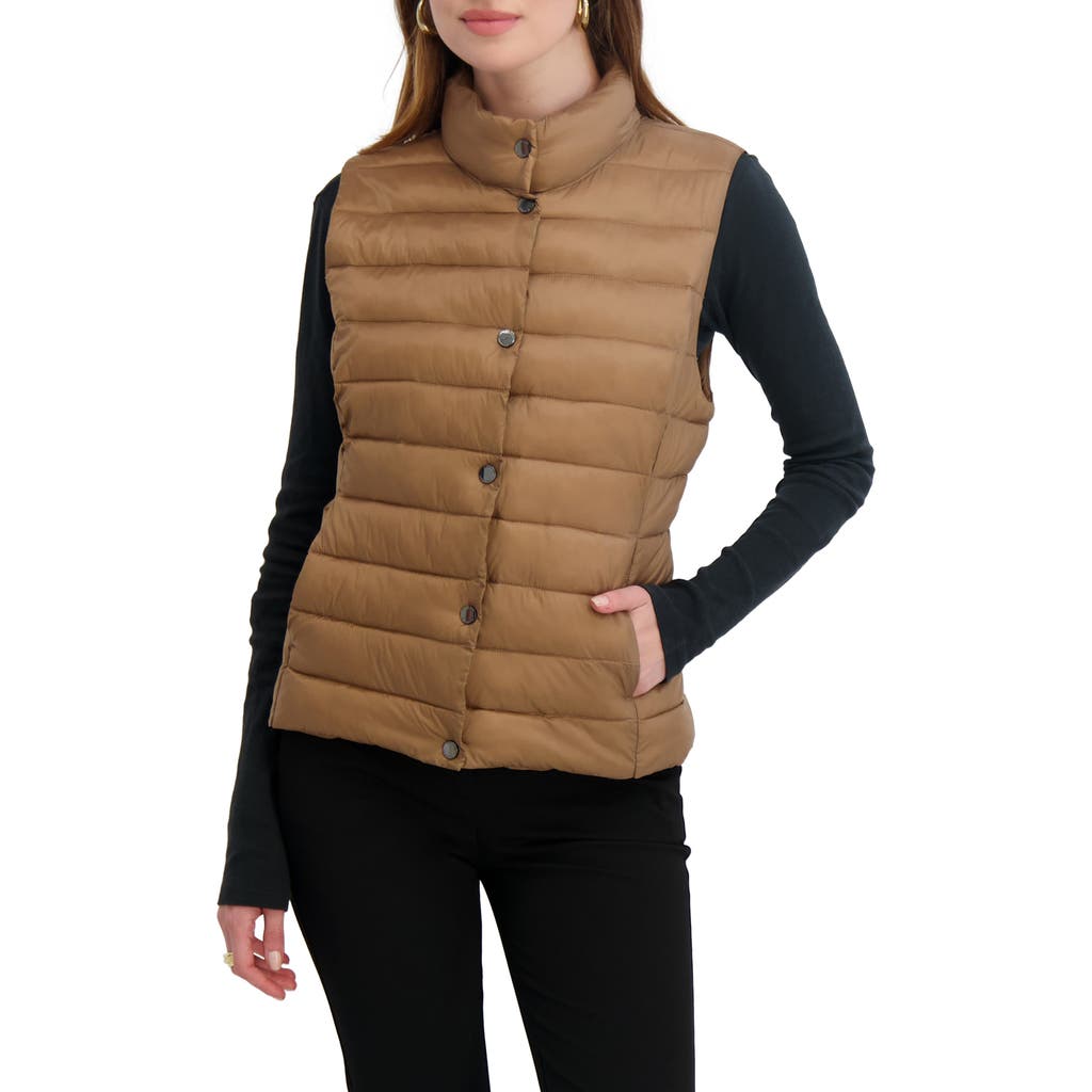 Tahari Billy Quilted Puffer Vest In Brown