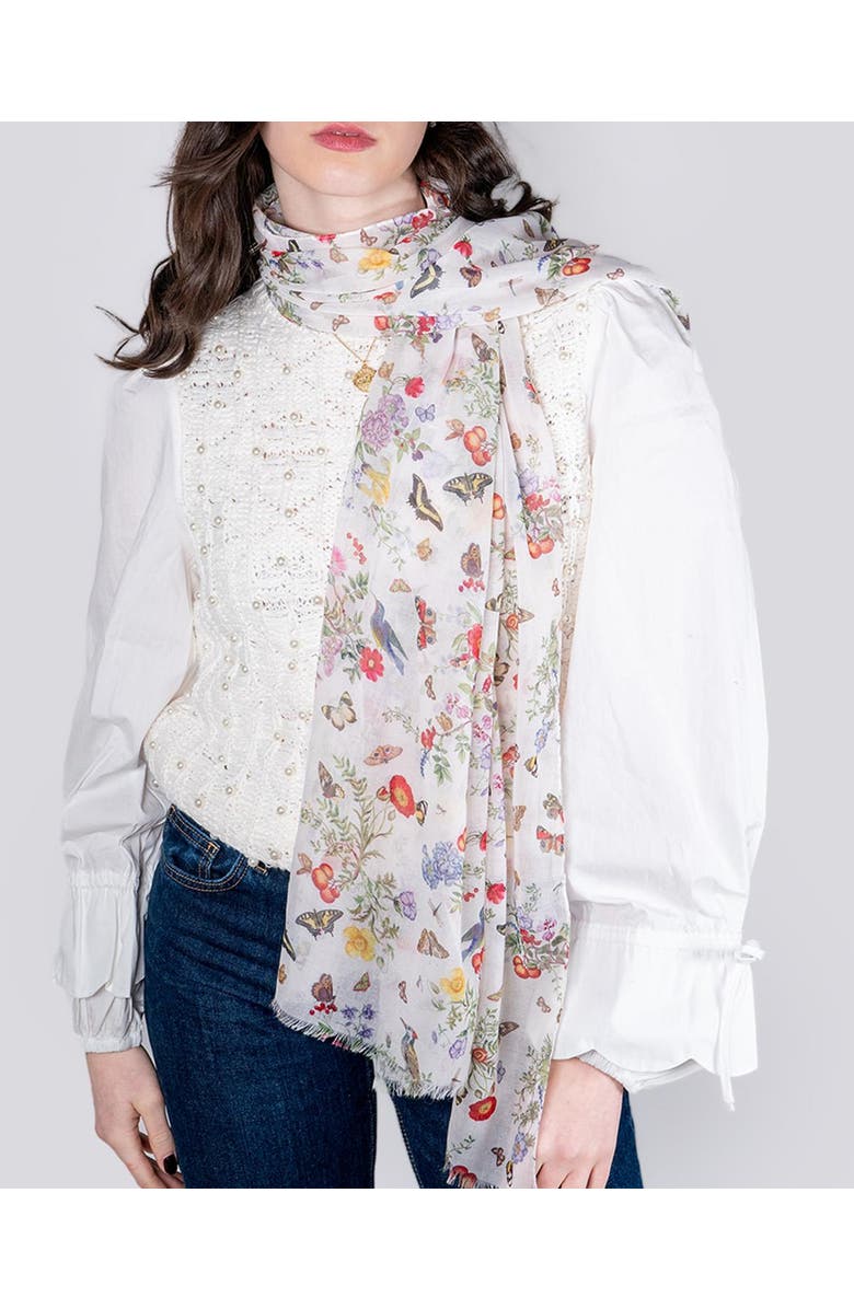 Fable England Alice Garden Lightweight Scarf, Alternate, color, Cream