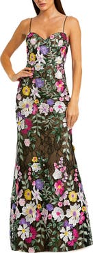Mac Duggal Floral Embroidered Sleeveless Bustier Gown