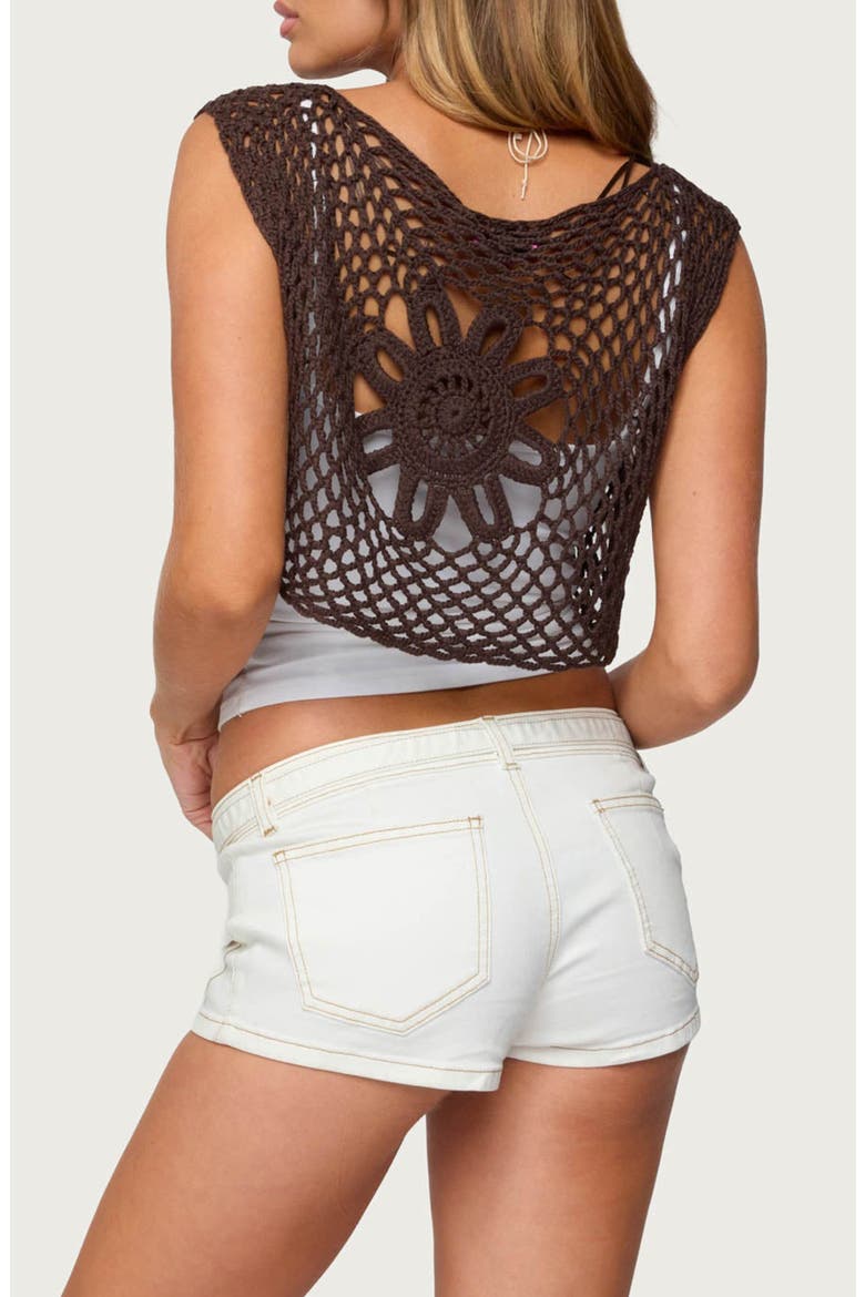 Kelcie Tie Front Crochet Shrug, Alternate, color, BROWN