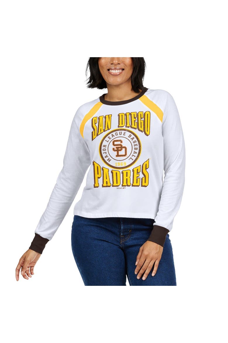 Women's WEAR by Erin Andrews White San Diego Padres Raglan Long Sleeve T-Shirt, Alternate, color, White