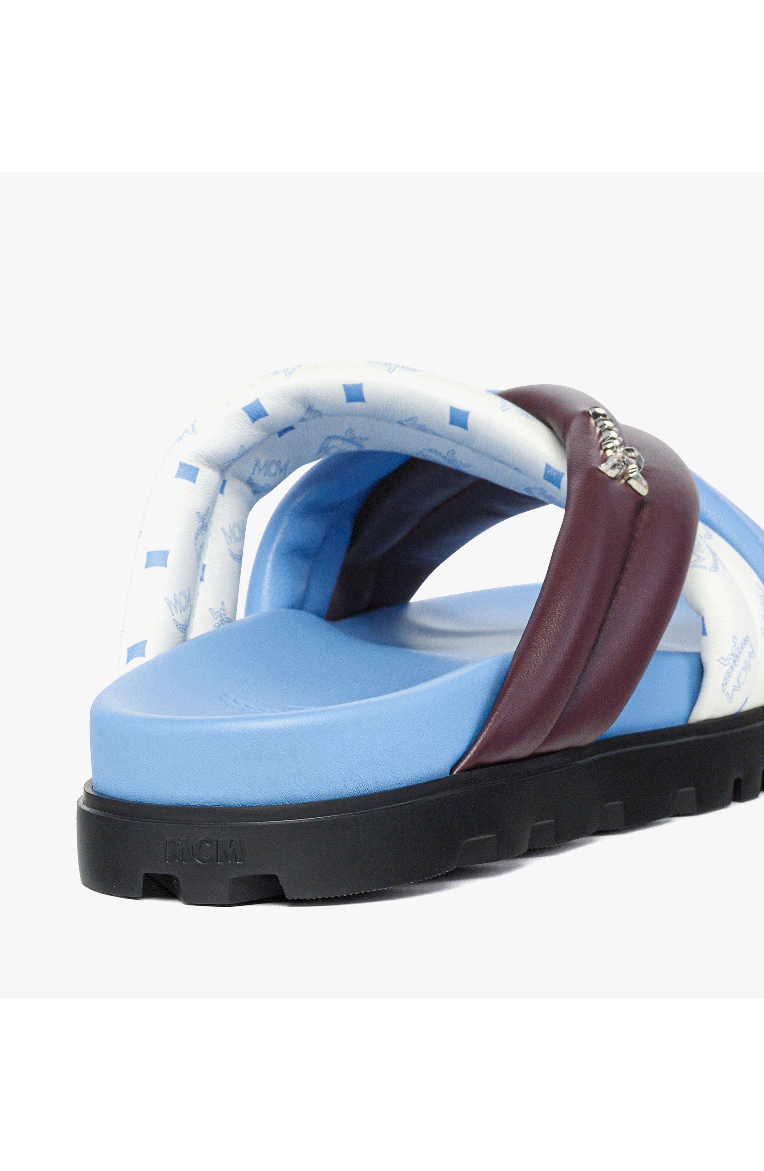 MCM Monogram Cross Sandals in Lamb Leather, Alternate, color, Winetasting