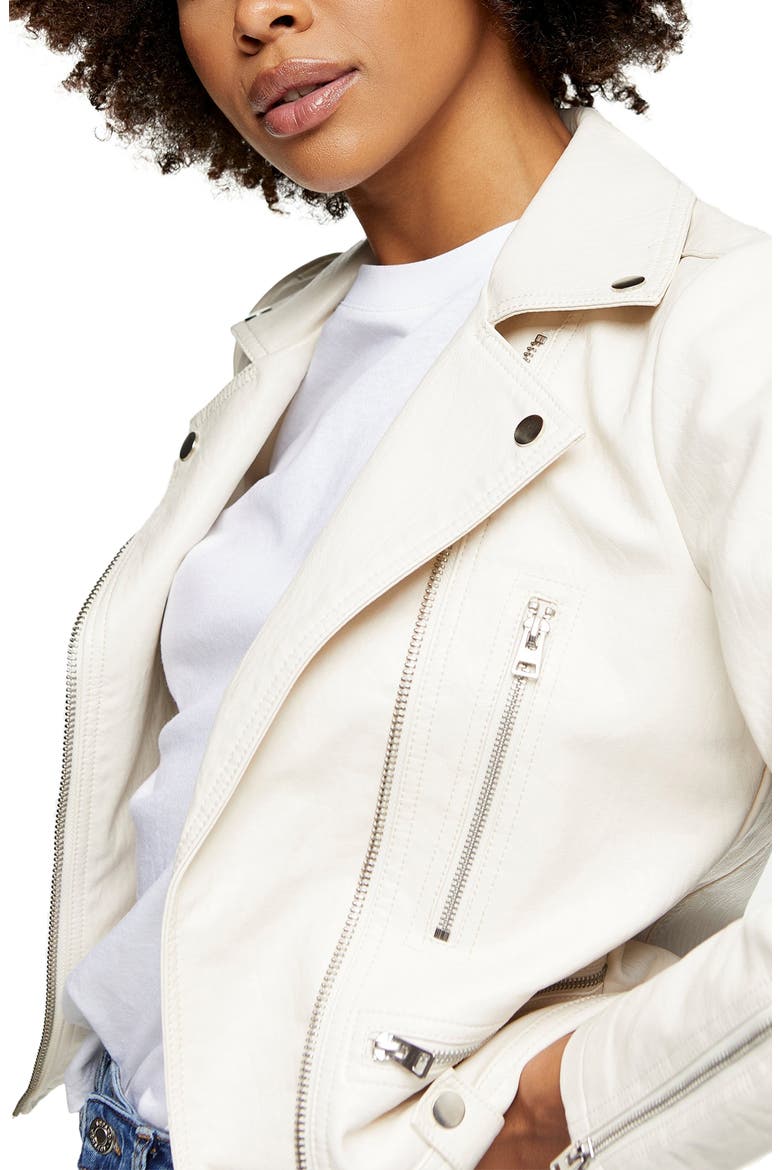 Fred Faux Leather Biker Jacket, Alternate, color, ECRU