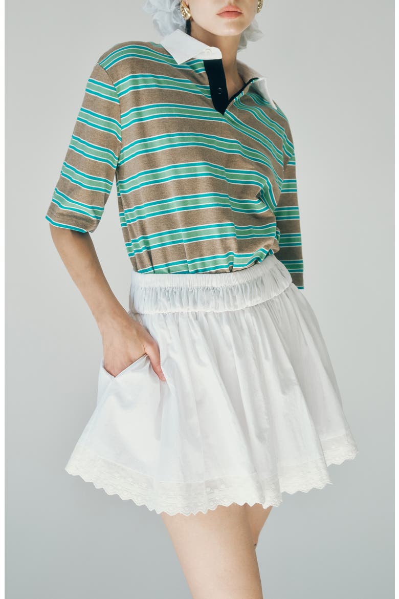 Austin Embroidered Hem Cotton Miniskirt, Alternate, color, WHITE