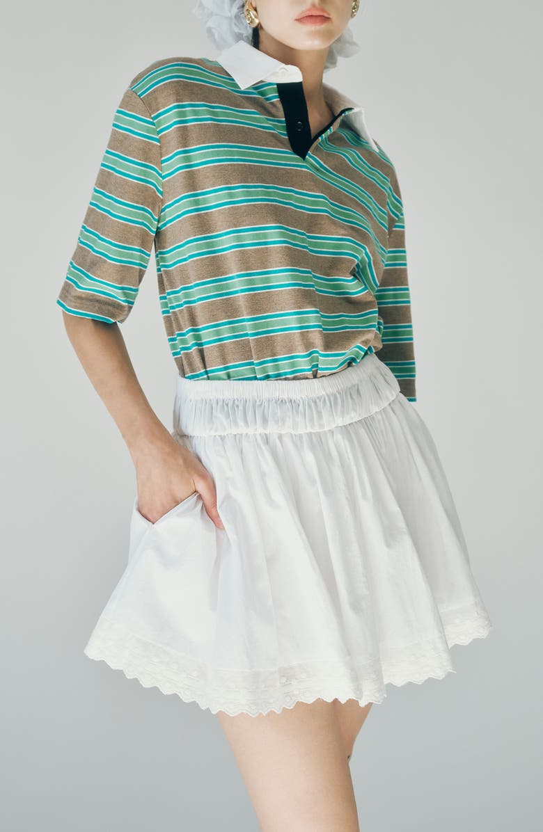 MAUDE CLUB Austin Embroidered Hem Cotton Miniskirt, Alternate, color, White