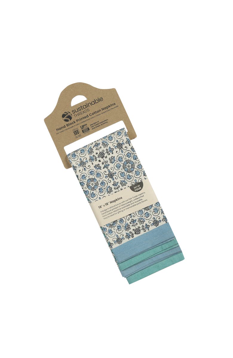 Sustainable Threads Hand Block Printed Cotton Napkins- Set of 4, Alternate, color, Ivy Slate