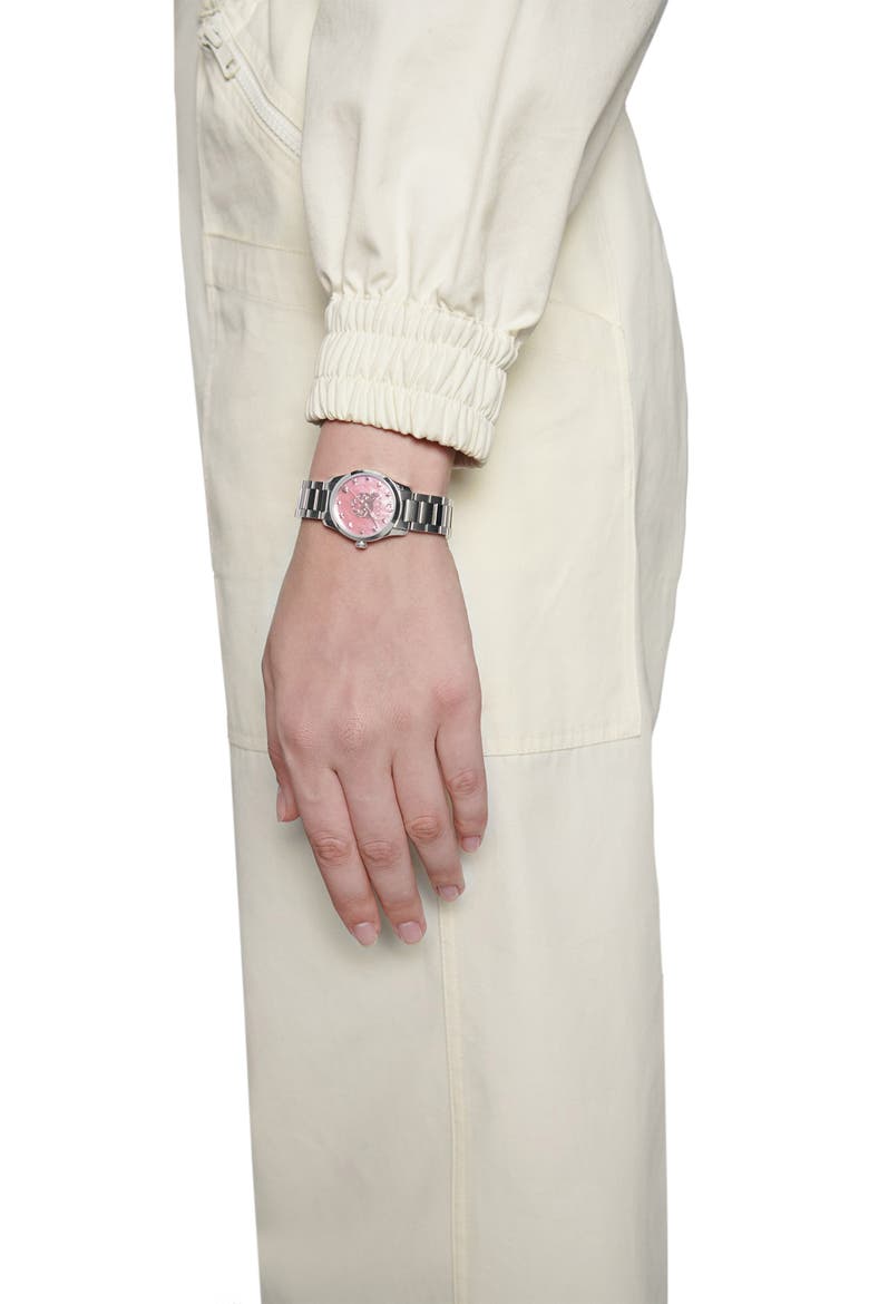 G-Timeless Feline Bracelet Watch, 27mm, Alternate, color, SILVER/ PINK