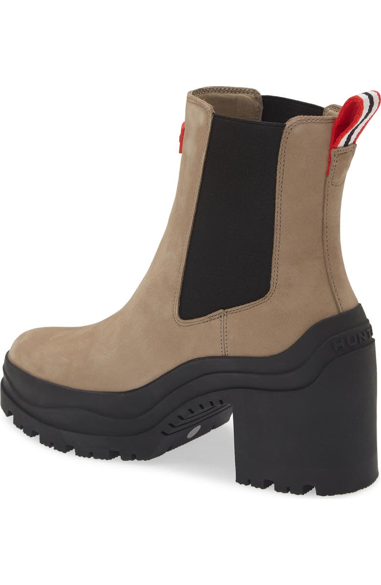 Hunter Miana Waterproof Block Heel Chelsea Boot, Alternate, color, Skimming Stone/ Black