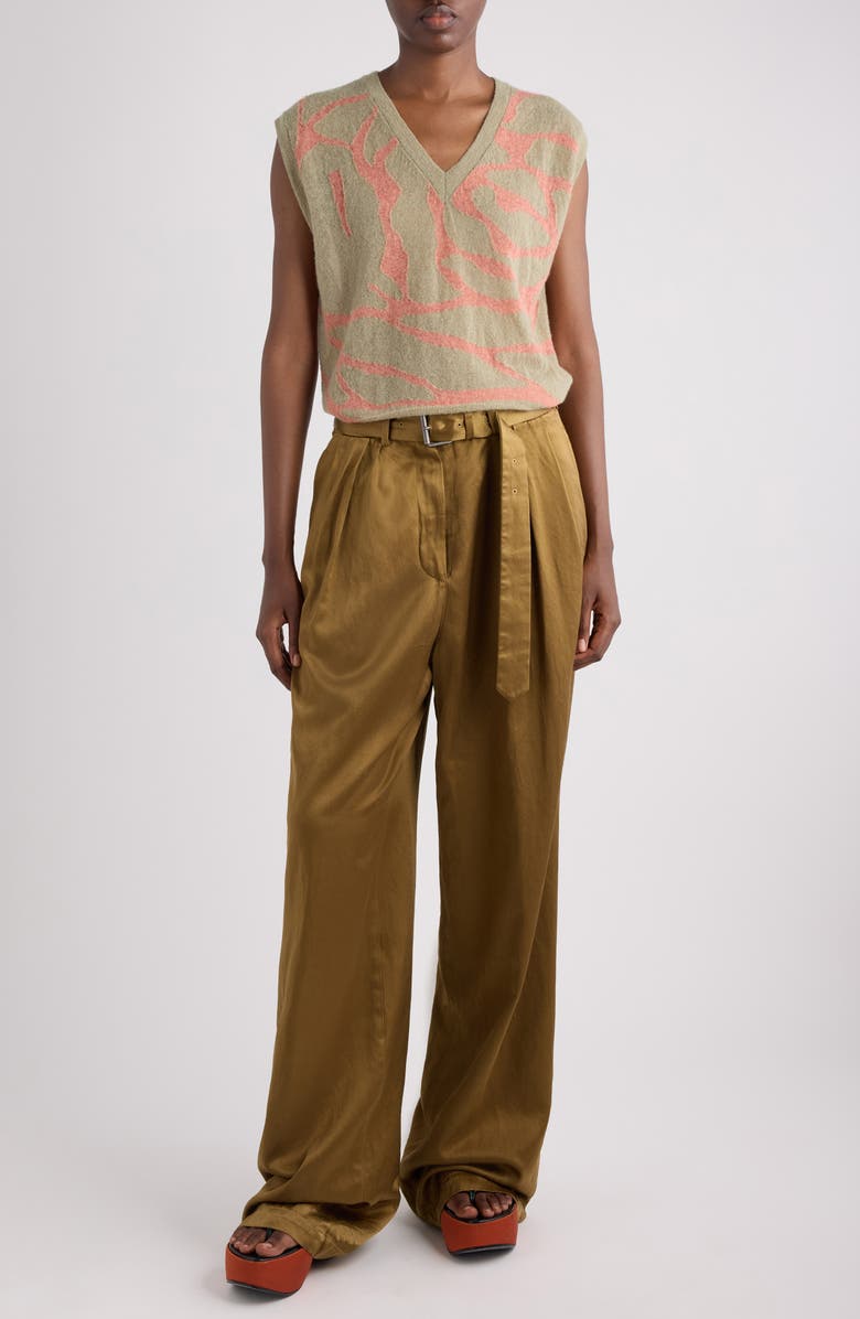 Dries Van Noten Totok Giant Couture Rose Jacquard Wool & Alpaca Blend Sweater Vest, Alternate, color, Olive