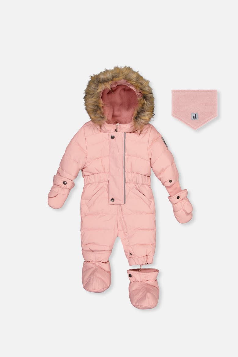 Fleece-Lined Waterproof One Piece Snowsuit, Main, color, Pale Dusty Pink