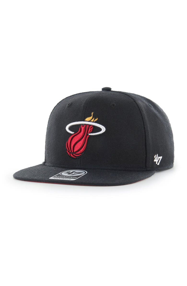 '47 Men's '47  Black Miami Heat Sure Shot Captain Snapback Hat, Alternate, color, 